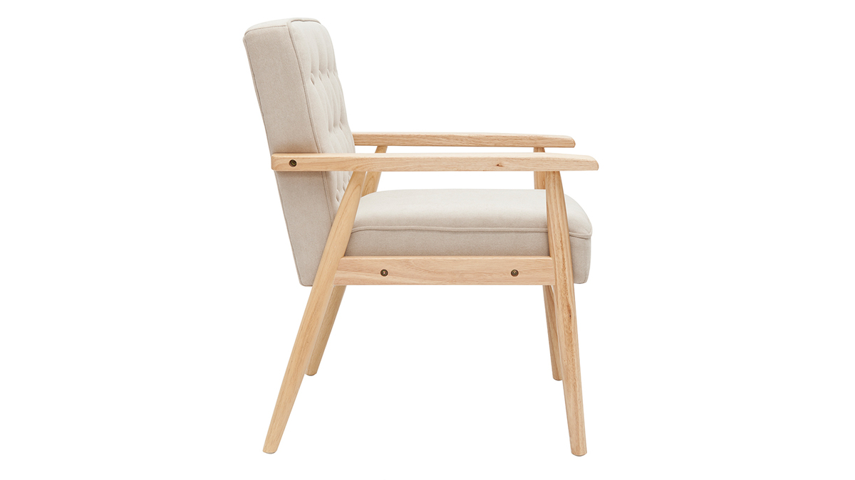 Skandinavischer Sessel aus beigem Stoff mit Holz FILIP