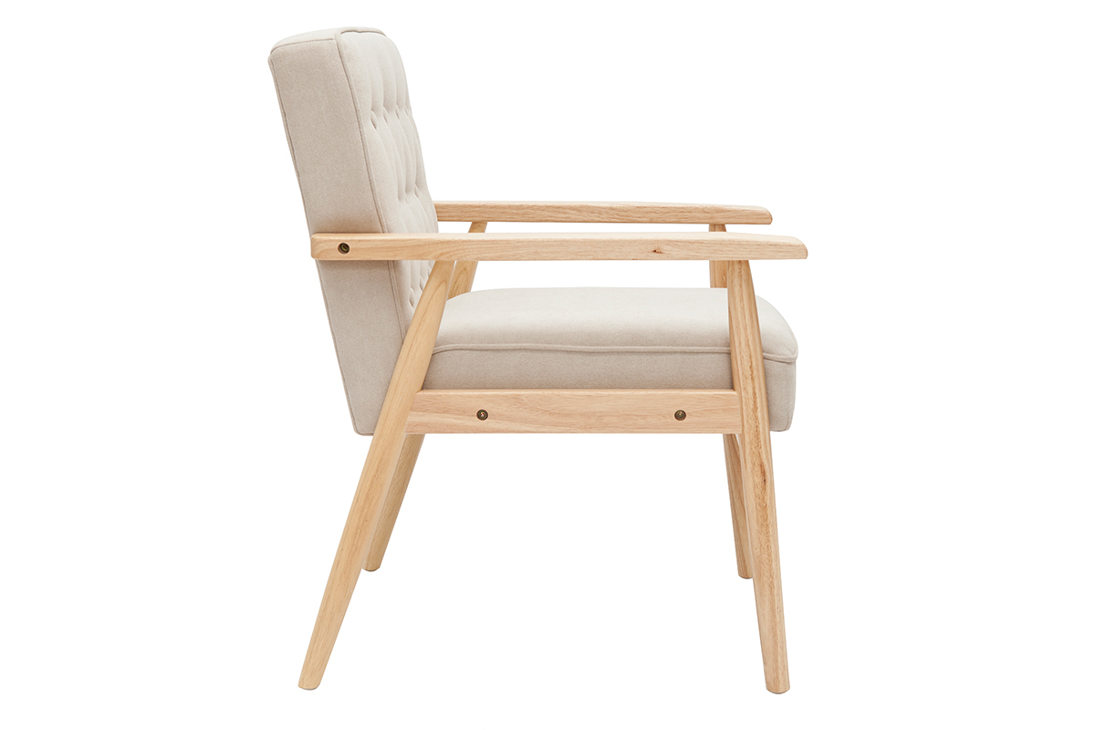 Skandinavischer Sessel aus beigem Stoff mit Holz FILIP