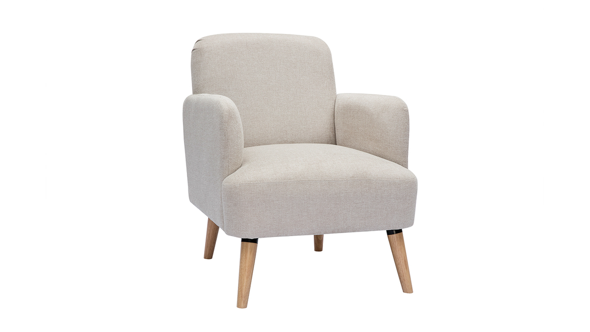 Skandinavischer Sessel aus beigem Stoff mit Samteffekt und Holz ISKO