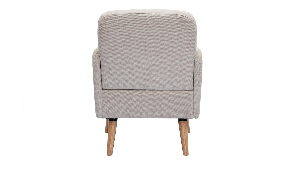 Skandinavischer Sessel aus beigem Stoff mit Samteffekt und Holz ISKO