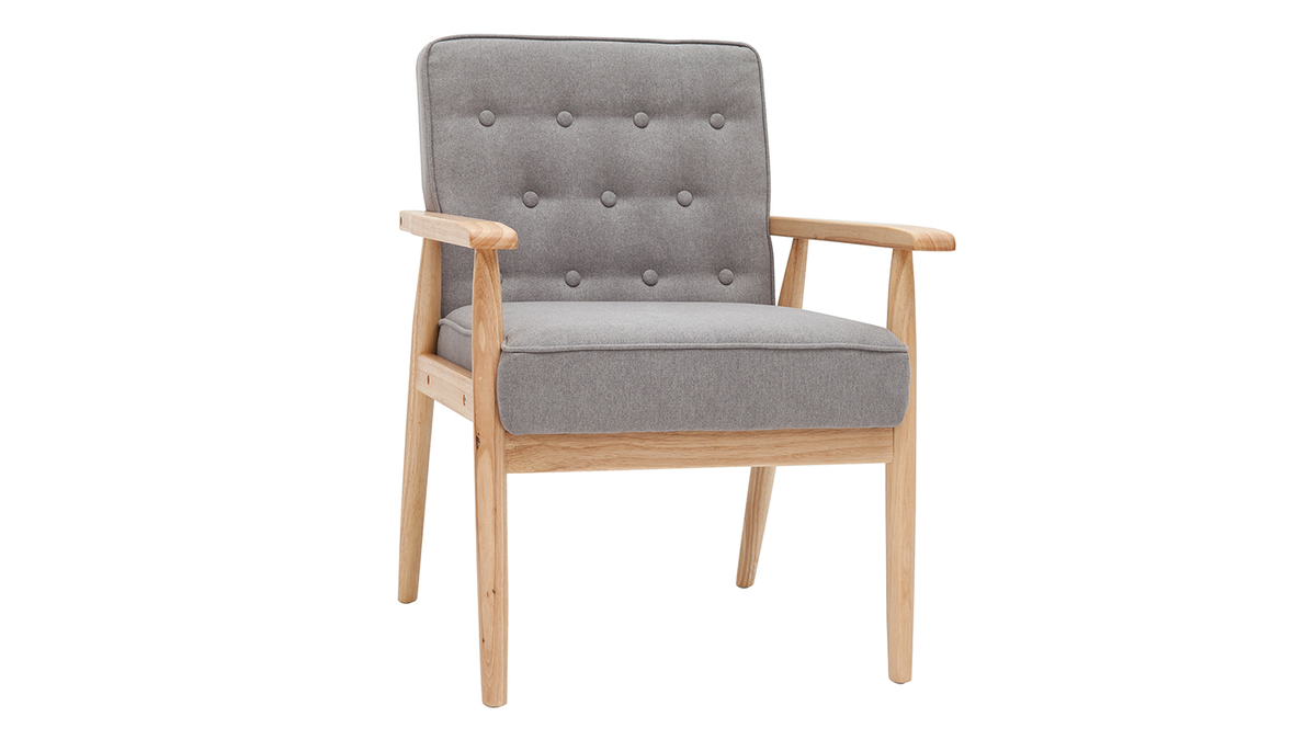 Skandinavischer Sessel aus grauem Stoff mit Holz FILIP