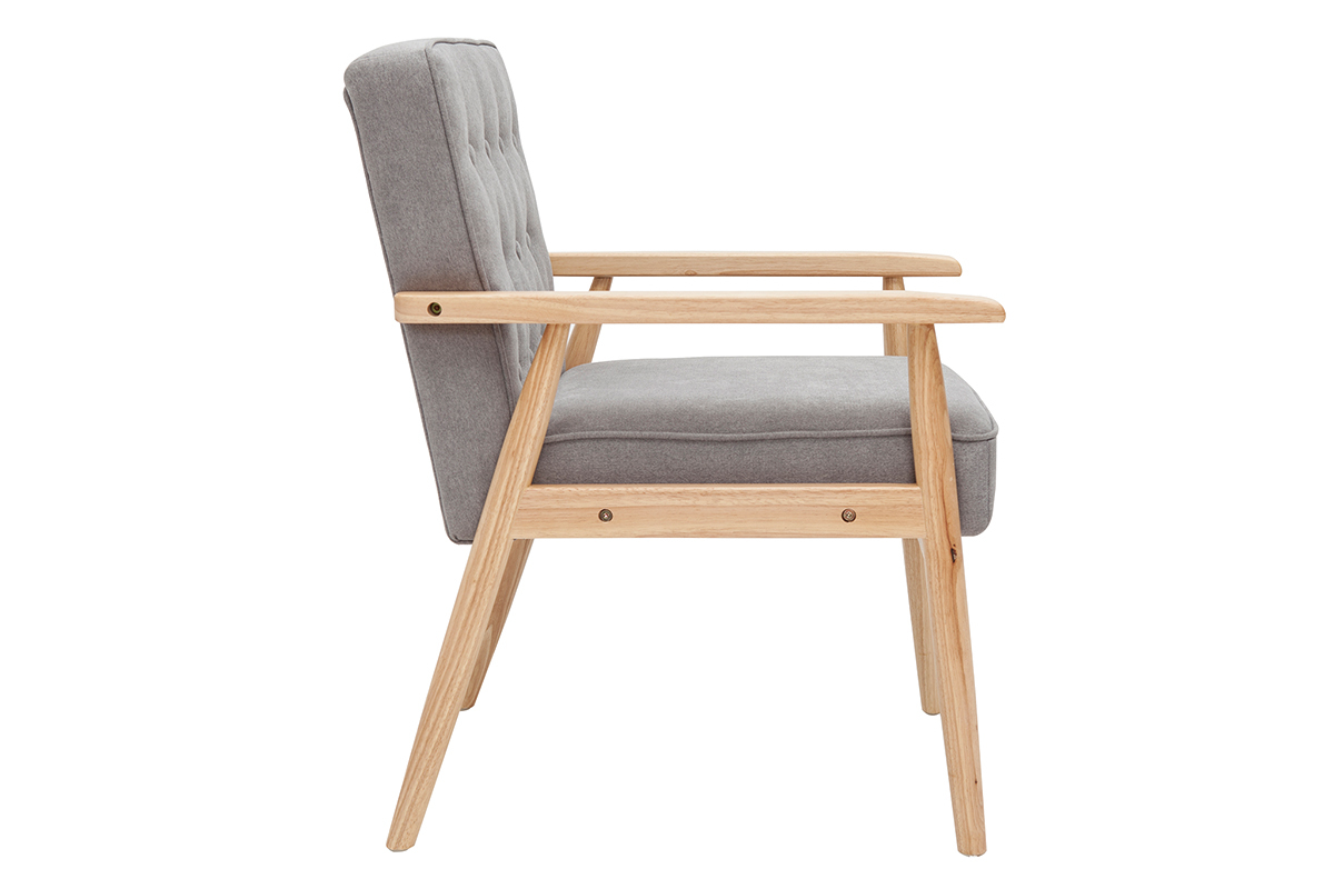 Skandinavischer Sessel aus grauem Stoff mit Holz FILIP