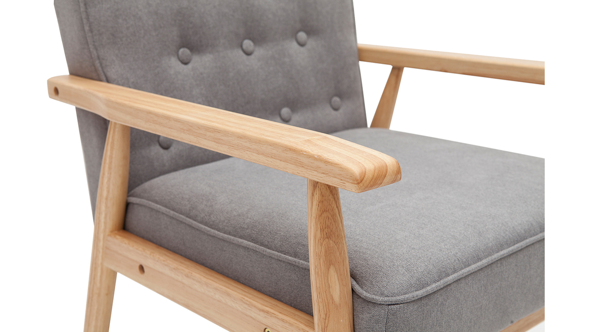 Skandinavischer Sessel aus grauem Stoff mit Holz FILIP