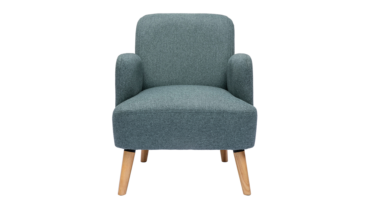 Skandinavischer Sessel aus graugrnem Stoff und hellem Holz ISKO