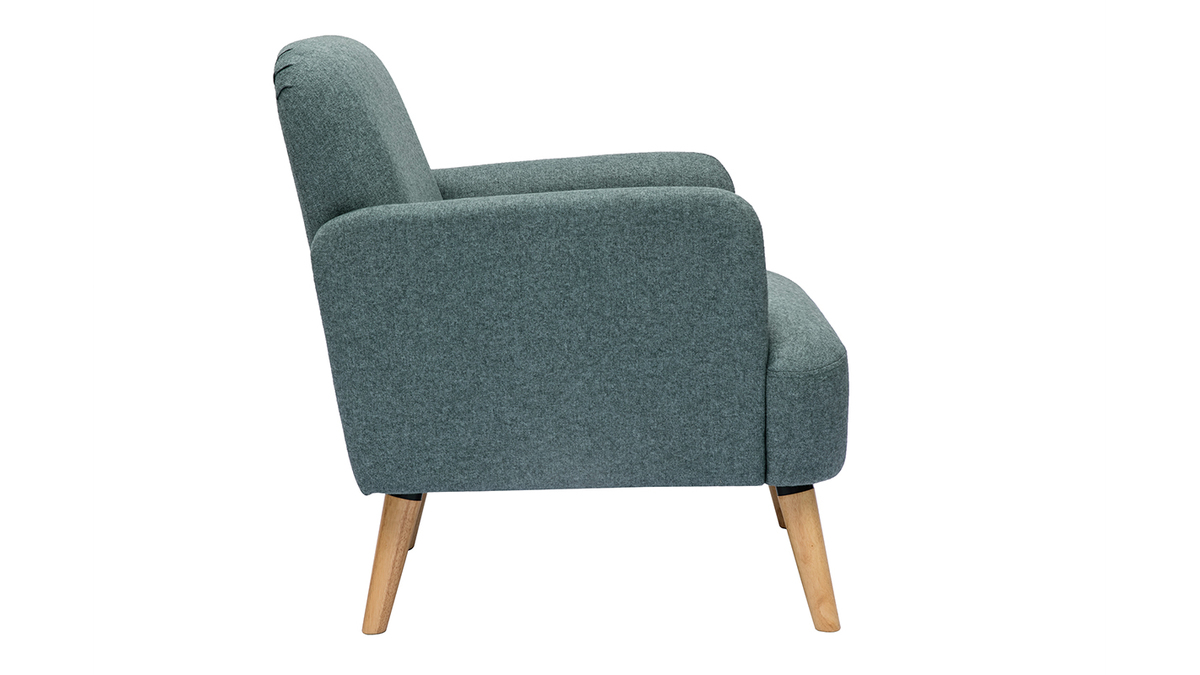 Skandinavischer Sessel aus graugrnem Stoff und hellem Holz ISKO