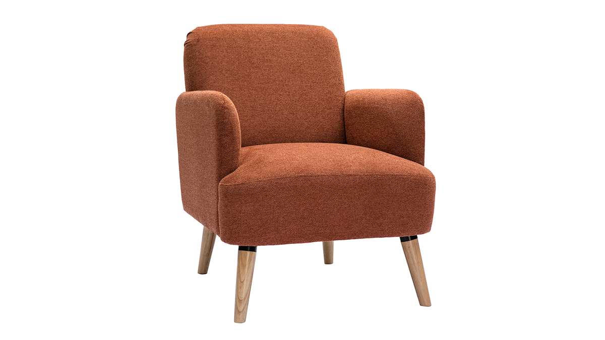 Skandinavischer Sessel aus rostbraunem Stoff mit Samteffekt und Holz ISKO