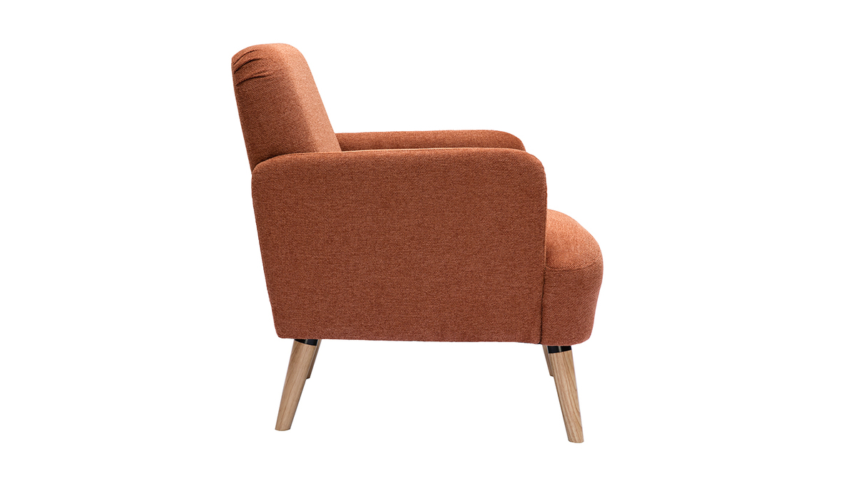 Skandinavischer Sessel aus rostbraunem Stoff mit Samteffekt und Holz ISKO