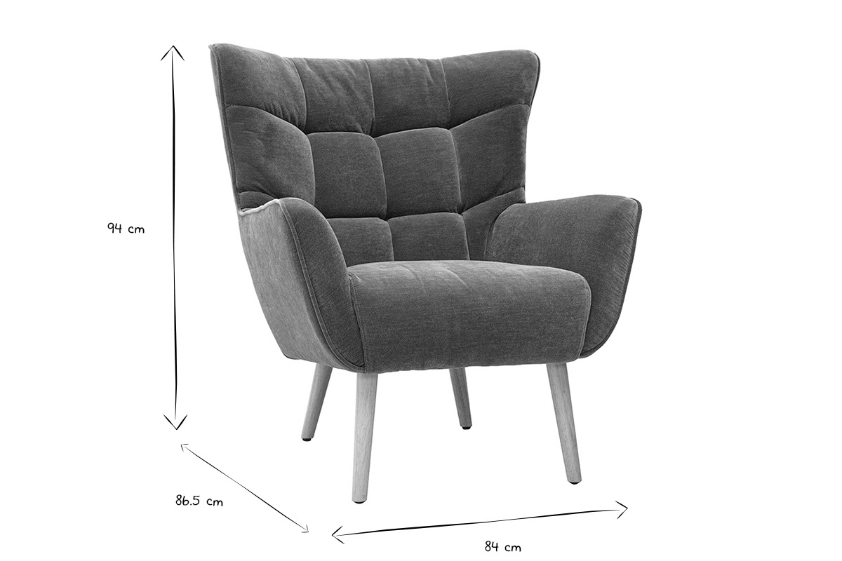 Abmessungen des skandinavischen Sessels AVERY in Schwarz und Wei�, 94 cm H�he, 84 cm Breite, 86,5 cm Tiefe.