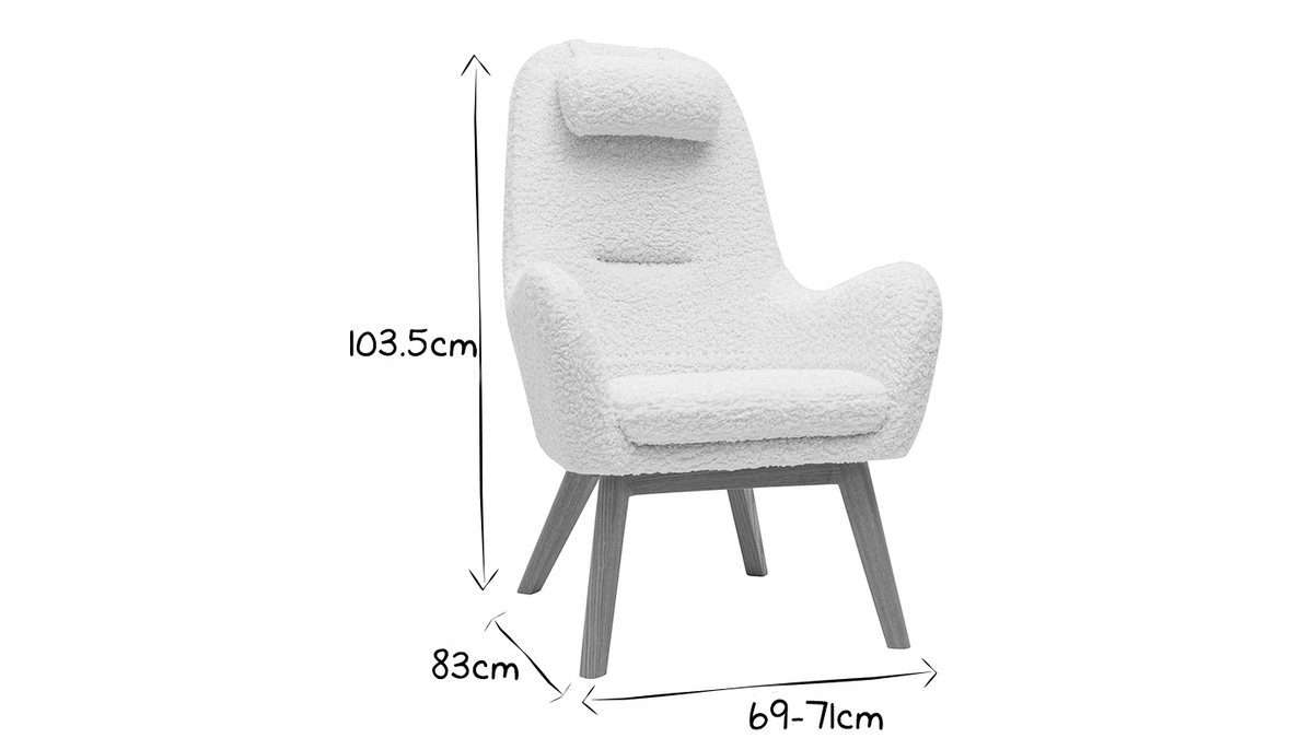 Skandinavischer Sessel aus Stoff mit Woll-Effekt und Holz MANIA