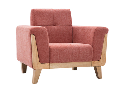 Skandinavischer Sessel aus terracottafarbenem Stoff und hellem Holz FJORD