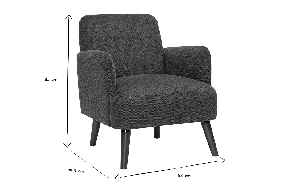 Abmessungen des skandinavischen Sessels ISKO in Schwarz und Wei�: 82 cm x 75,5 cm x 63 cm.