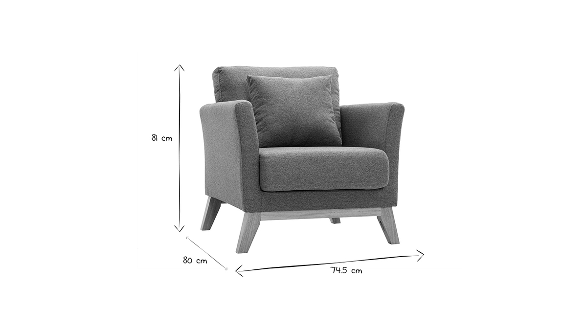 Skandinavischer Sessel mit abnehmbarem Bezug aus graugrnem Stoff und hellem Holz OSLO