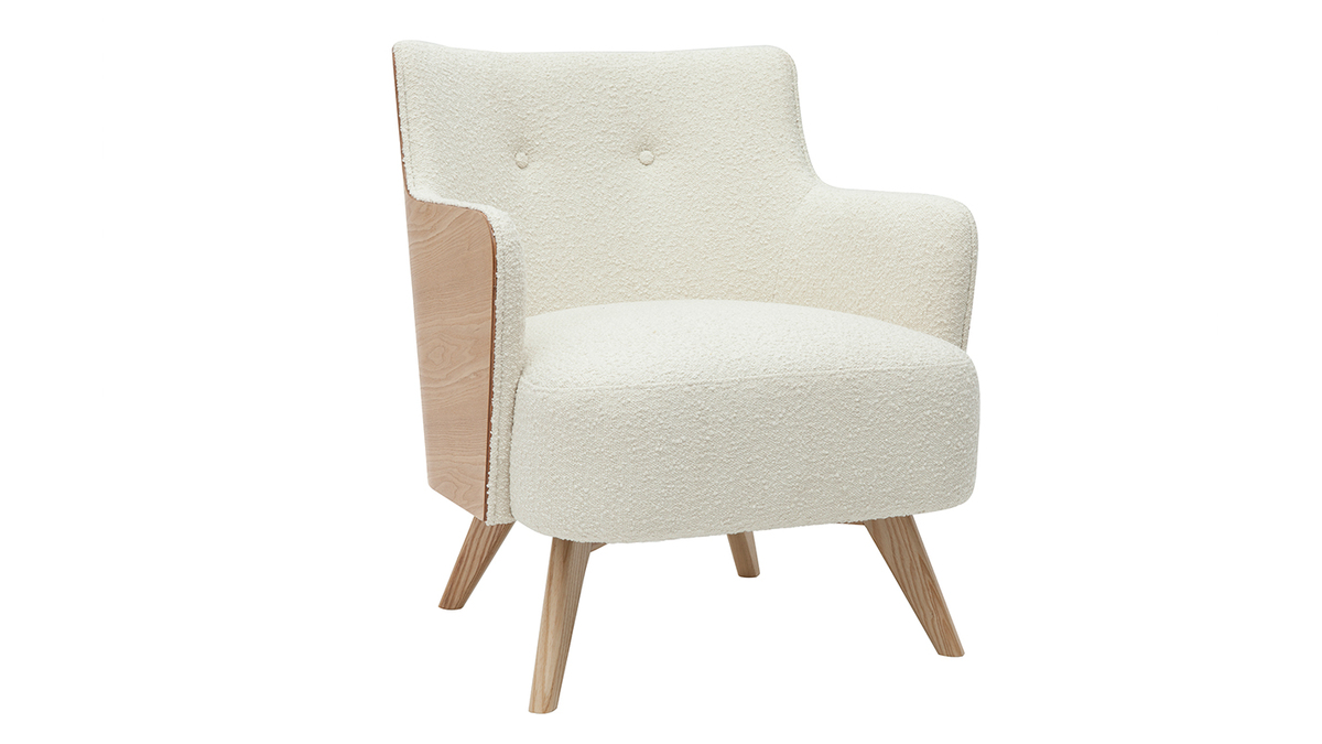 Skandinavischer Sessel mit Woll-Effekt und Holz VALMY