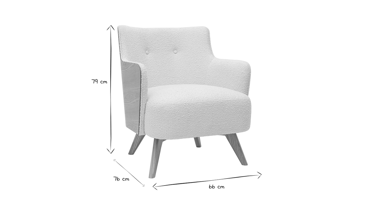 Skandinavischer Sessel mit Woll-Effekt und Holz VALMY