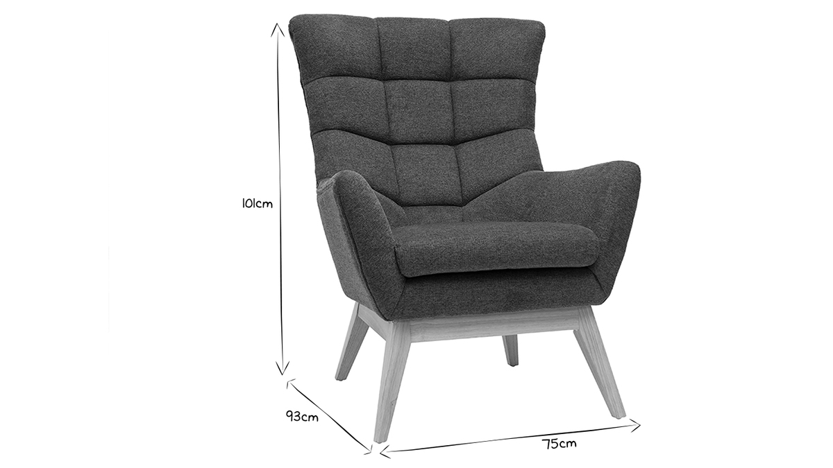 Skandinavischer Sessel Stoff mit Samteffekt Dunkelgrau mit Holzfen BRODY