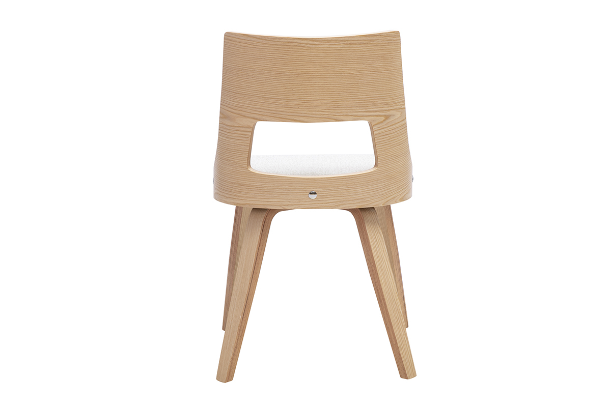Beiger skandinavischer Stuhl aus strukturiertem Samt mit Gestell aus hellem Holz, R�ckansicht.
