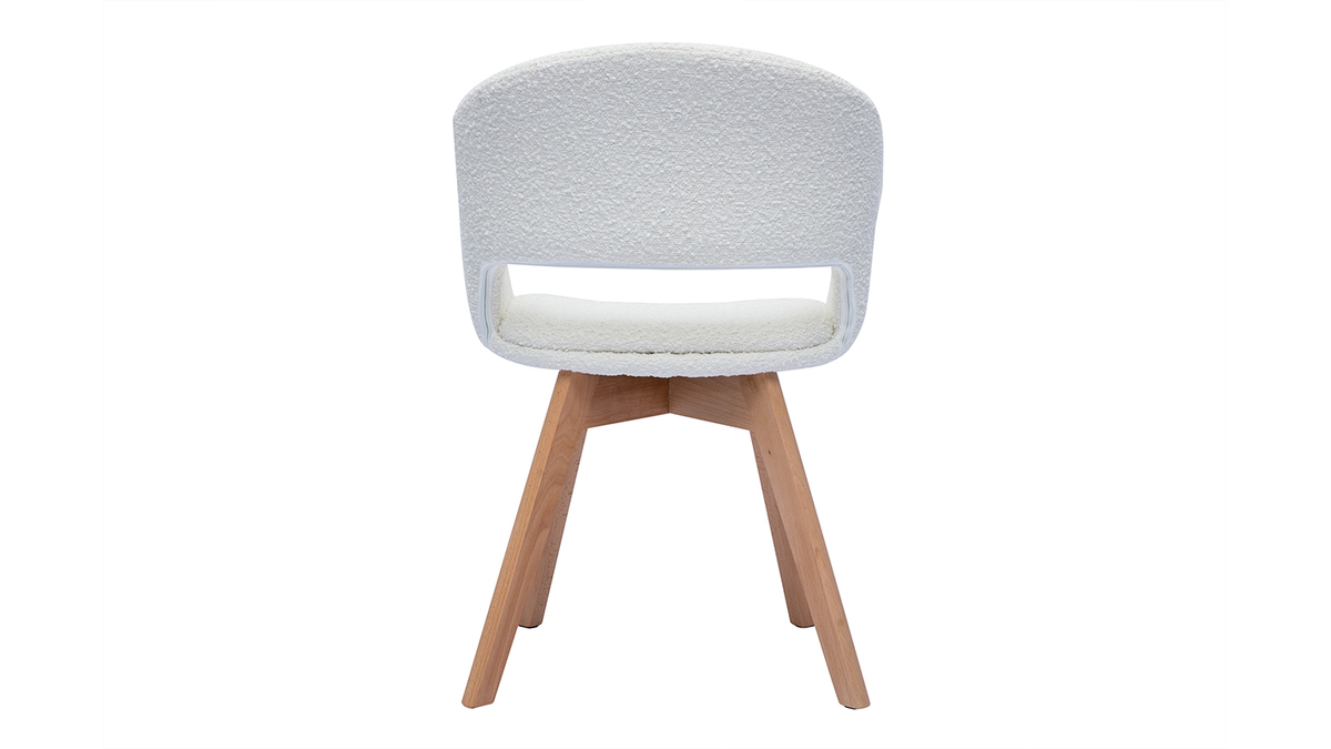 Skandinavischer Stuhl aus weiem Stoff mit Boucl-Wolleffekt und hellem Massivholz PRISMA