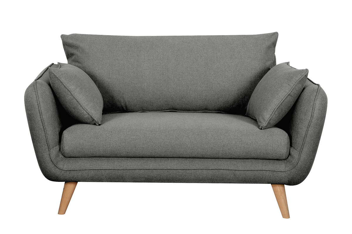 Skandinavisches 2-Sitzer-Sofa anthrazitgrau mit Fen aus massivem Buchenholz CREEP