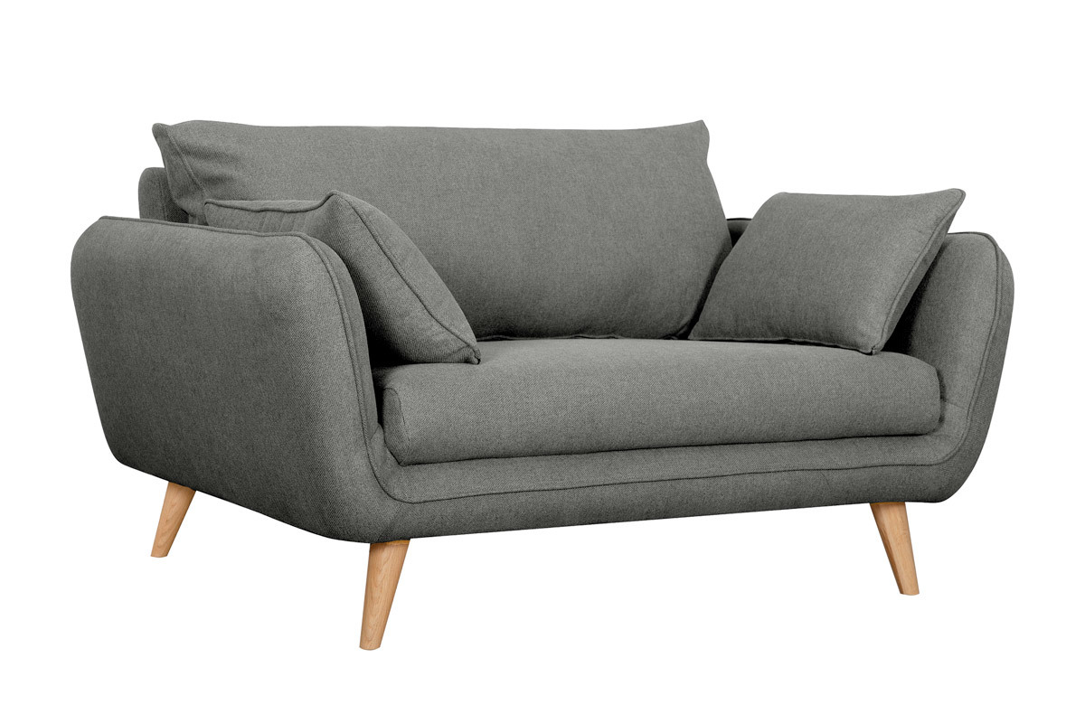 Skandinavisches 2-Sitzer-Sofa anthrazitgrau mit Fen aus massivem Buchenholz CREEP