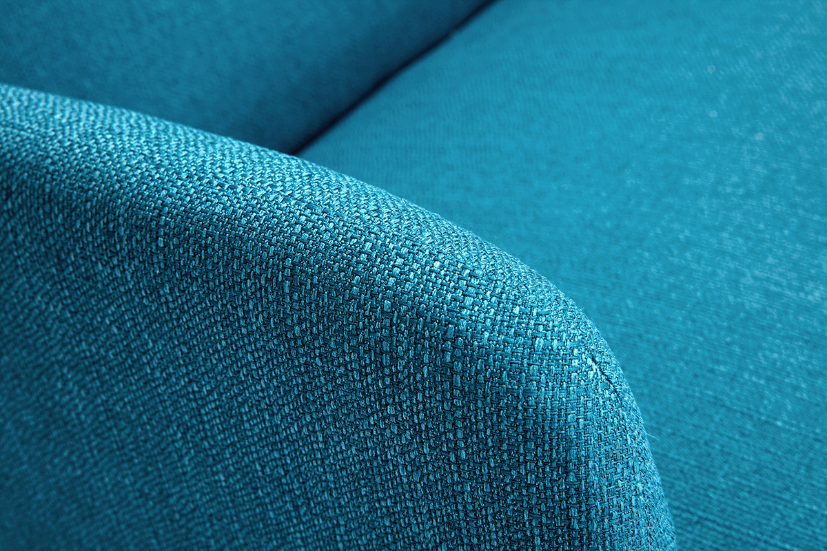 Skandinavisches 2-Sitzer-Sofa aus entenblauem Stoff und hellem Holz ISKO