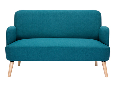 Skandinavisches 2-Sitzer-Sofa aus entenblauem Stoff und hellem Holz ISKO