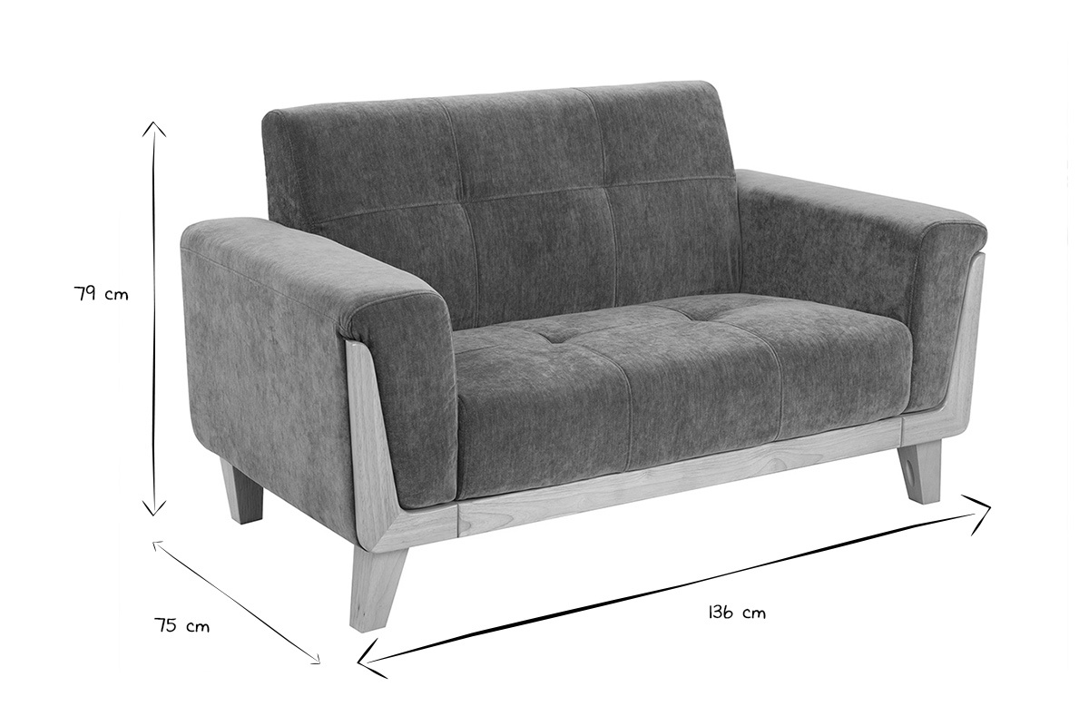 Skandinavisches 2-Sitzer-Sofa aus khakifarbenem Samteffekt und hellem Holz FJORD