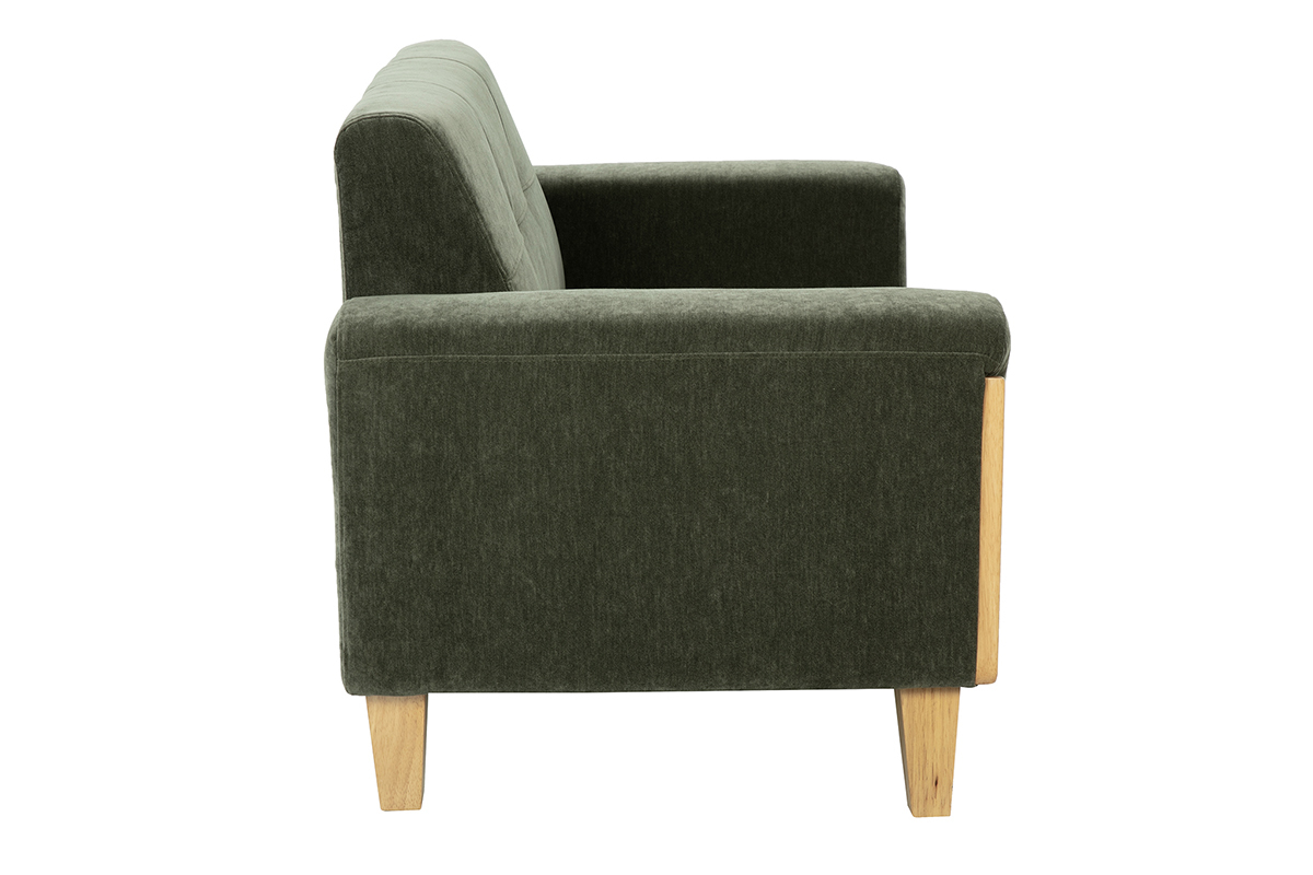 Skandinavisches 2-Sitzer-Sofa aus khakifarbenem Samteffekt und hellem Holz FJORD