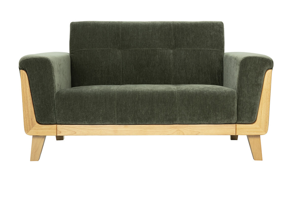 Skandinavisches 2-Sitzer-Sofa aus khakifarbenem Samteffekt und hellem Holz FJORD