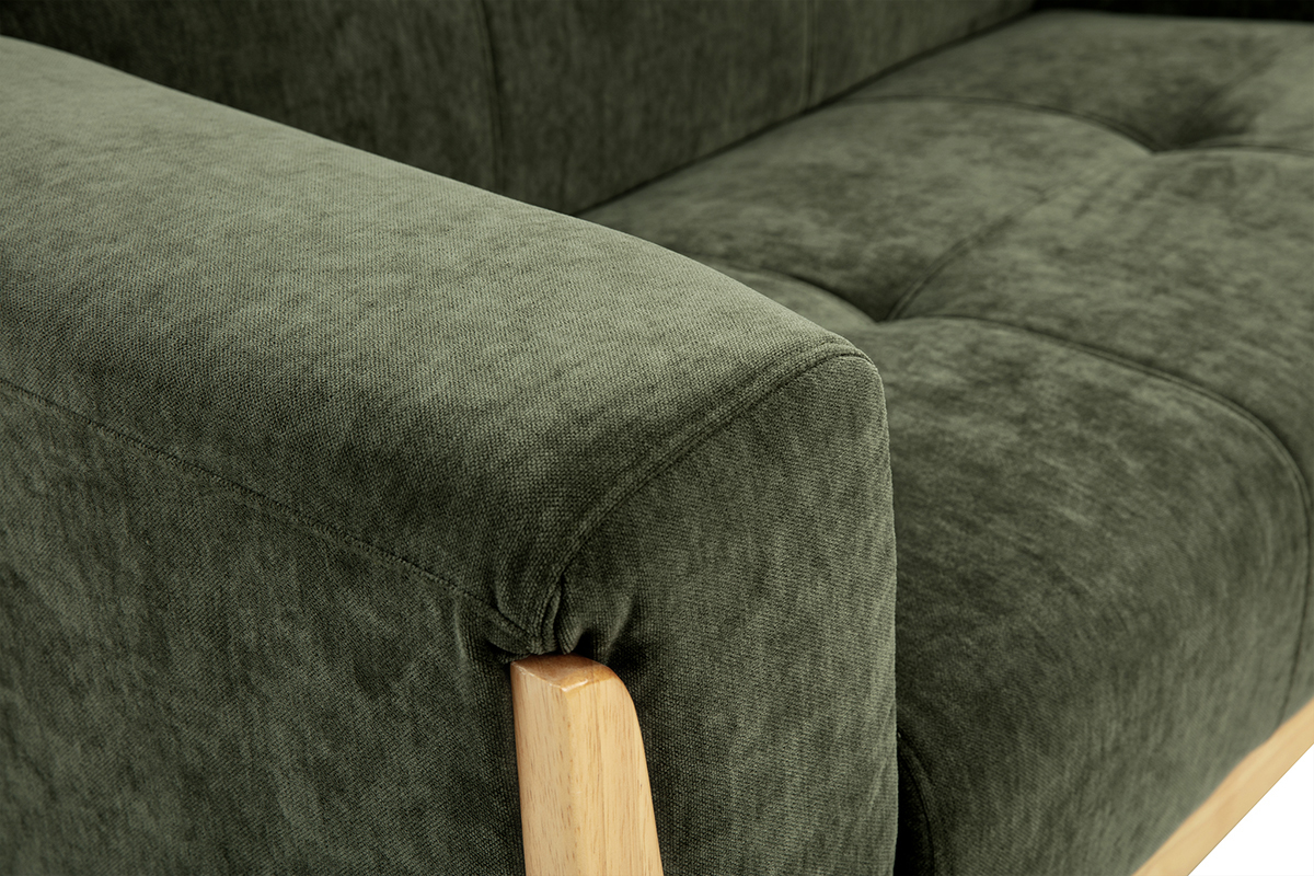 Skandinavisches 2-Sitzer-Sofa aus khakifarbenem Samteffekt und hellem Holz FJORD