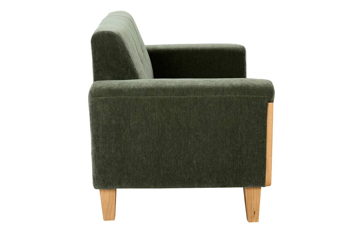 Skandinavisches 2-Sitzer-Sofa aus khakifarbenem Samteffekt und hellem Holz FJORD