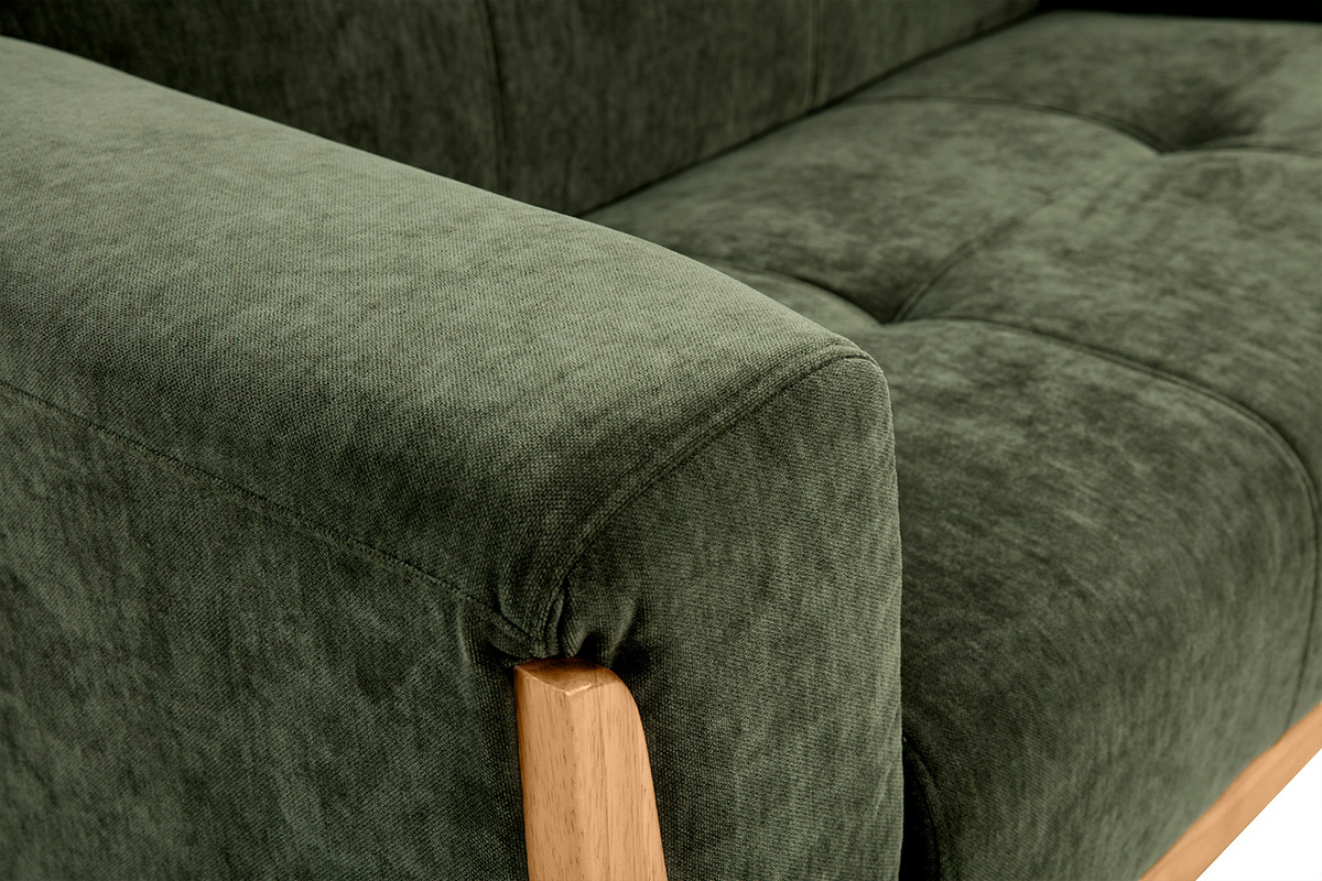 Skandinavisches 2-Sitzer-Sofa aus khakifarbenem Samteffekt und hellem Holz FJORD