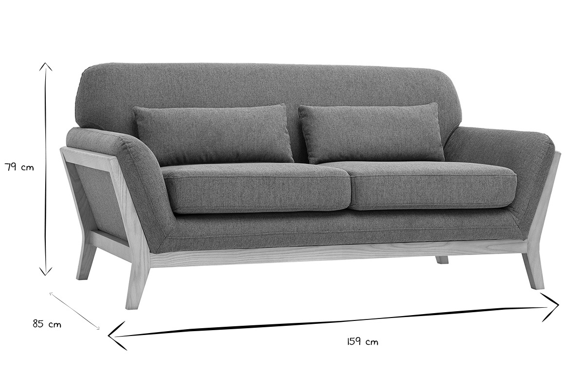 Abmessungen des skandinavischen 2-Sitzer-Sofas: B159 x T85 x H79 cm in Schwarz und Wei�.