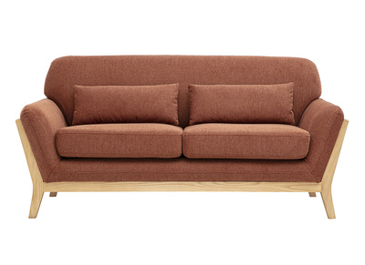 Skandinavisches 2-Sitzer-Sofa aus Stoff in strukturierter Samtoptik, erdiger Terrakotta und hellem Holz YOKO