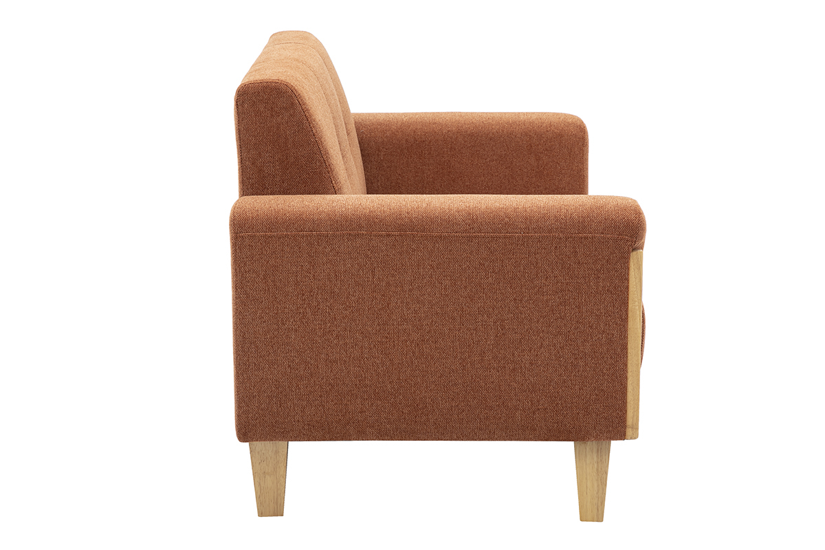 Skandinavisches 2-Sitzer-Sofa aus Stoff in Samtoptik, erdrotbraun, Seitenansicht, F��e aus hellem Holz.