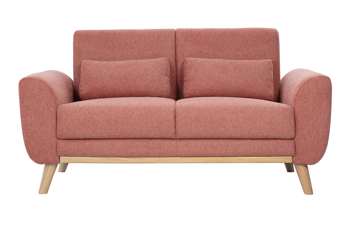 Skandinavisches 2-Sitzer-Sofa aus strukturiertem Samtstoff in Terrakotta und hellem Holz EKTOR