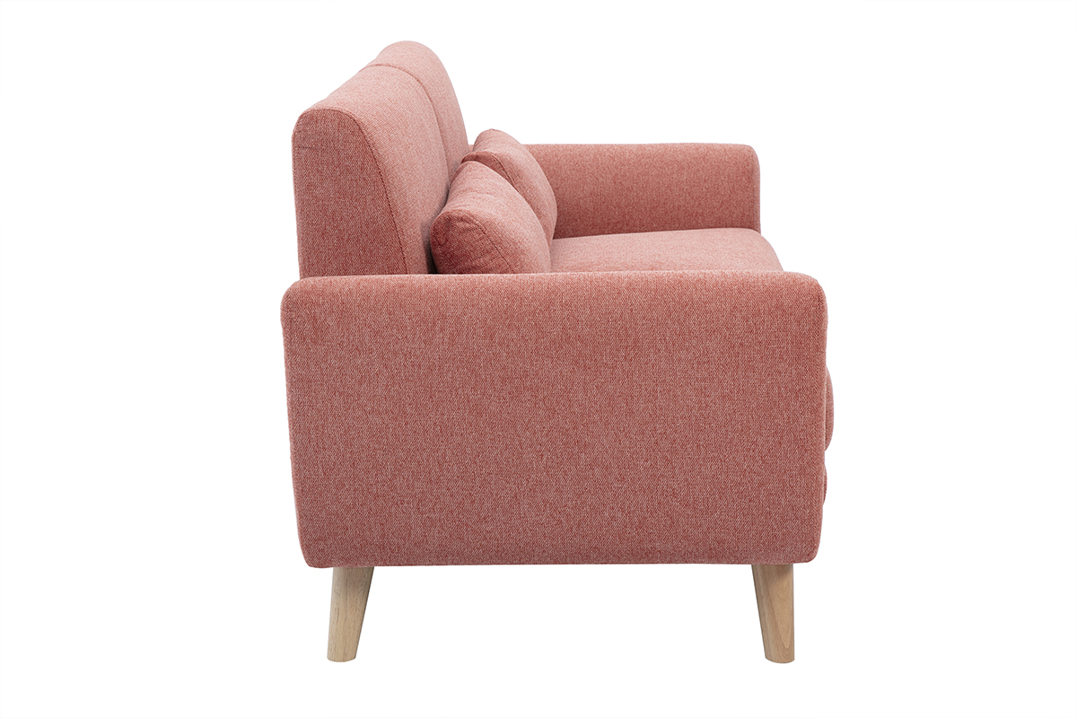Skandinavisches 2-Sitzer-Sofa aus strukturiertem Samtstoff in Terrakotta und hellem Holz EKTOR
