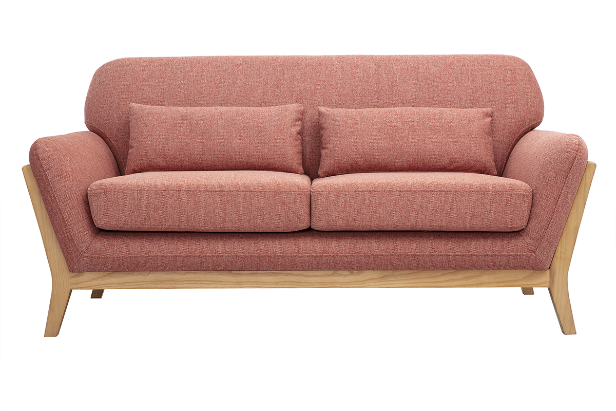 Skandinavisches 2-Sitzer-Sofa aus terrakotta-farbenem samtigem Textil und hellem Holz YOKO