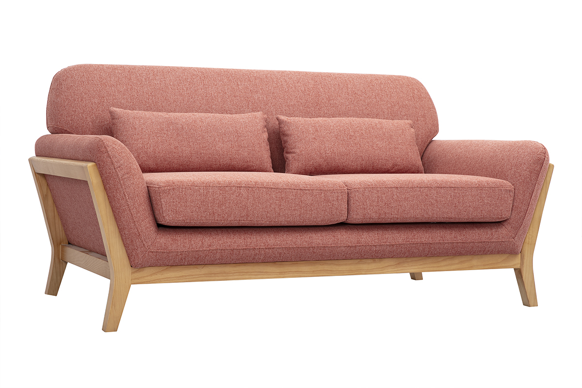 Skandinavisches 2-Sitzer-Sofa aus terrakotta-farbenem samtigem Textil und hellem Holz YOKO