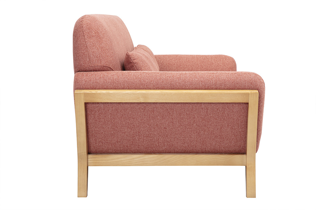 Skandinavisches 2-Sitzer-Sofa aus terrakotta-farbenem samtigem Textil und hellem Holz YOKO