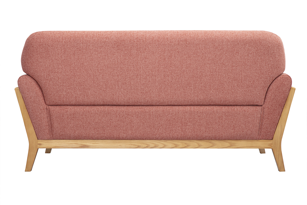 Skandinavisches 2-Sitzer-Sofa aus terrakotta-farbenem samtigem Textil und hellem Holz YOKO