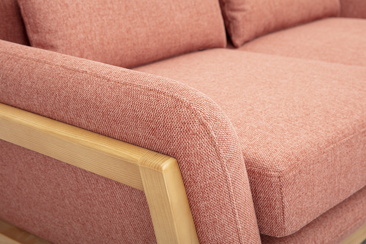 Skandinavisches 2-Sitzer-Sofa aus terrakotta-farbenem samtigem Textil und hellem Holz YOKO