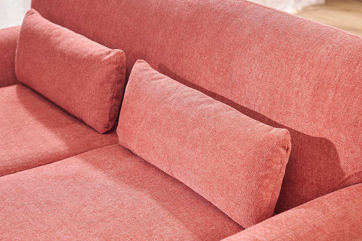 Skandinavisches YOKO Sofa f�r 2 Personen aus Stoff mit Samteffekt in Terrakotta, Draufsicht.