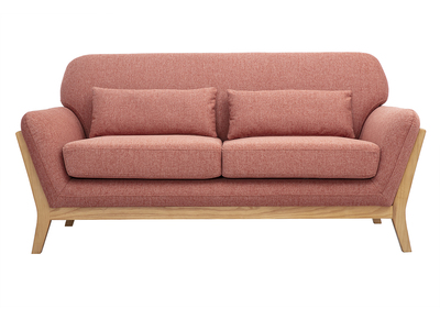 Skandinavisches 2-Sitzer-Sofa aus terrakotta-farbenem samtigem Textil und hellem Holz YOKO
