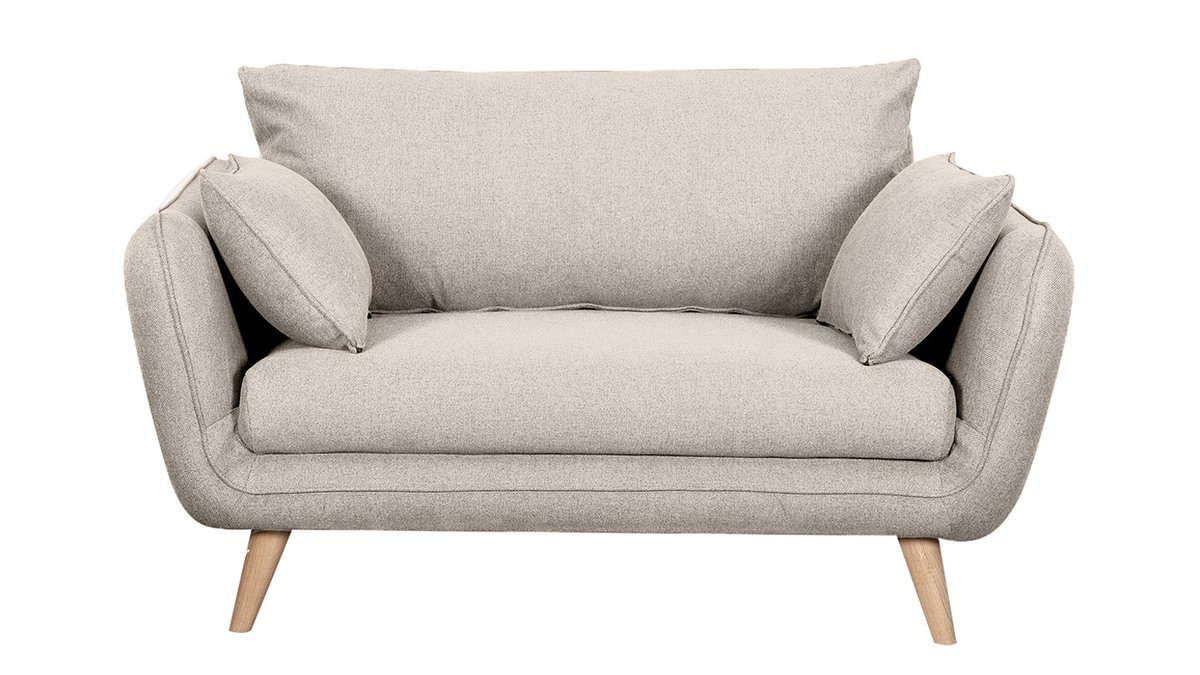 Skandinavisches 2-Sitzer-Sofa beige mit Fen aus massivem Buchenholz CREEP