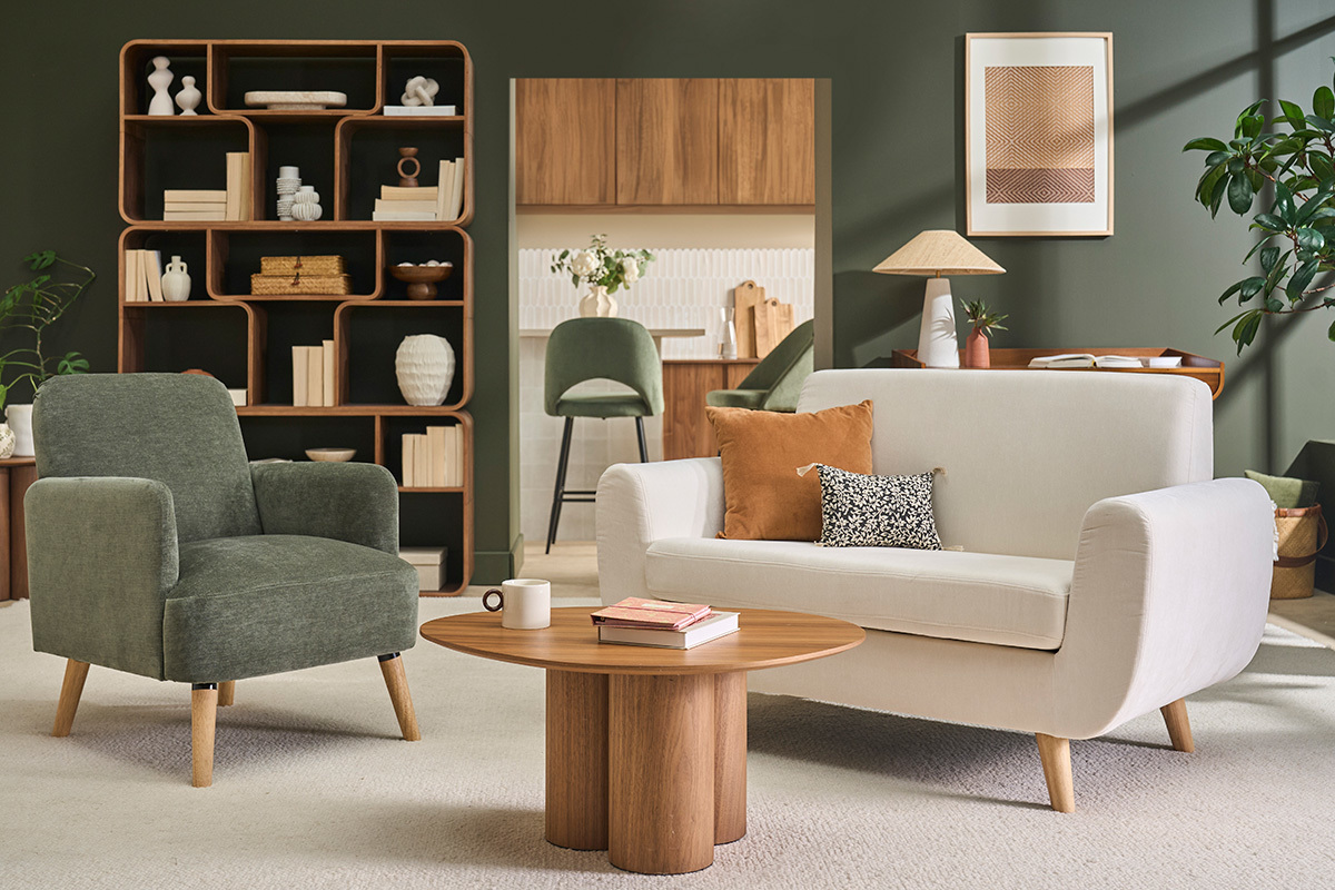 Skandinavisches 2-Sitzer-Sofa in Beige aus massivem Hevea PURE