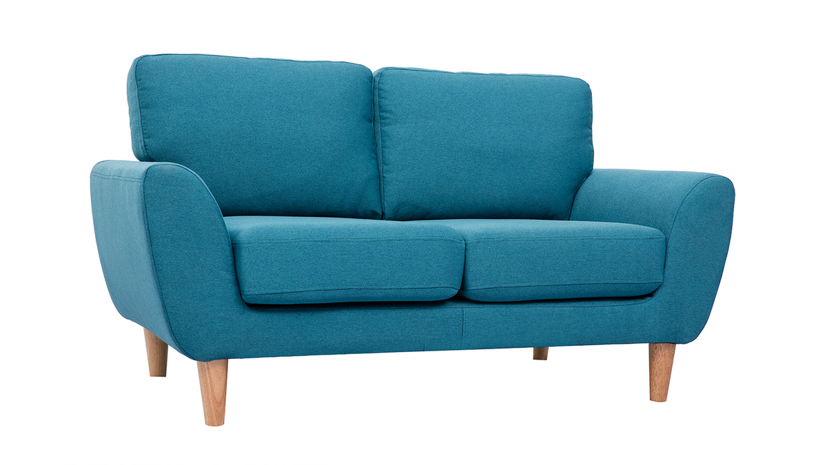 Skandinavisches 2-Sitzer-Sofa in enteblauem Stoff ALICE