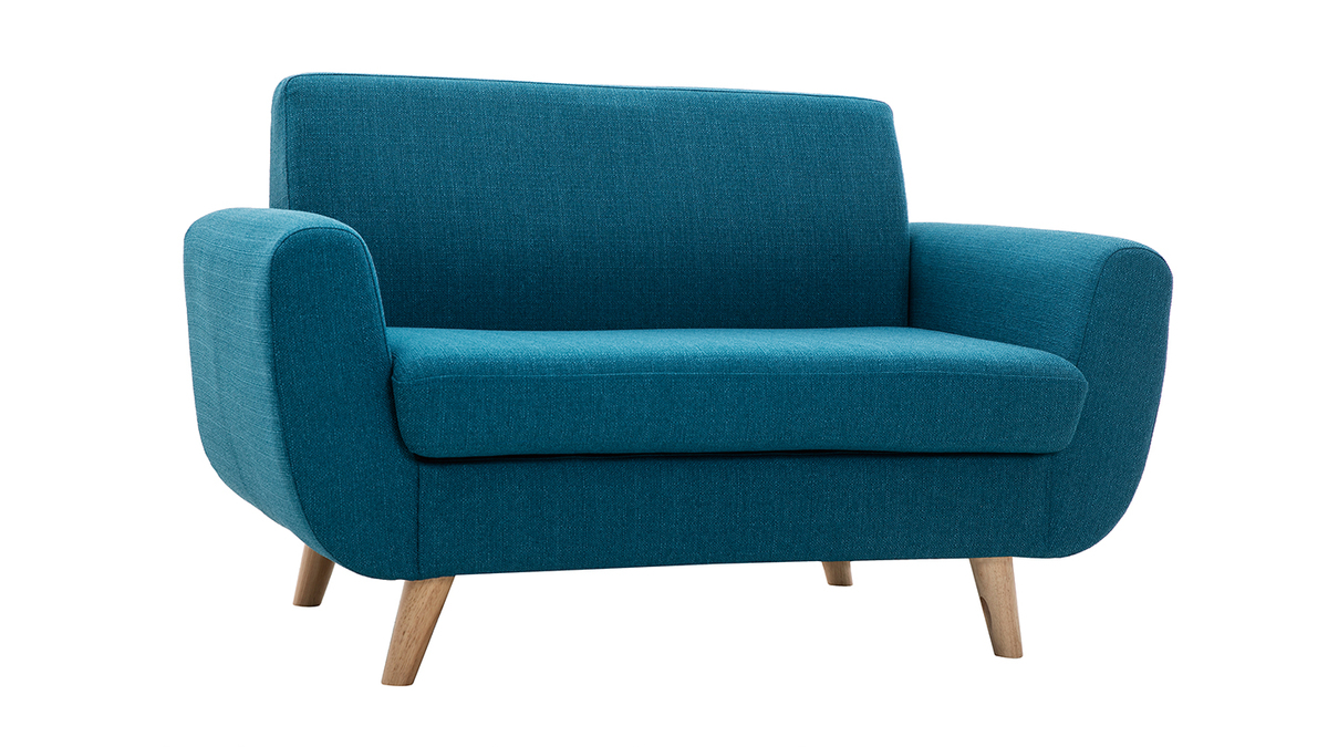 Skandinavisches 2-Sitzer-Sofa in Entenblau aus massivem Hevea PURE