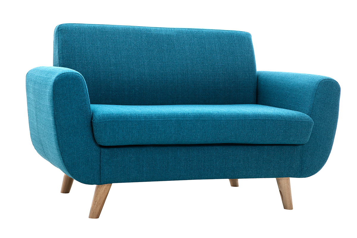 Skandinavisches 2-Sitzer-Sofa in Entenblau aus massivem Hevea PURE
