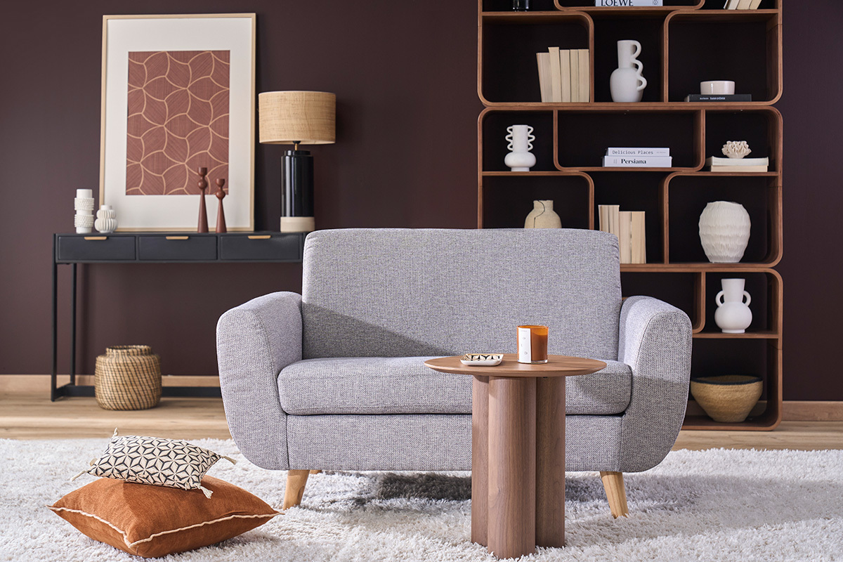 Skandinavisches 2-Sitzer-Sofa in Entenblau aus massivem Hevea PURE
