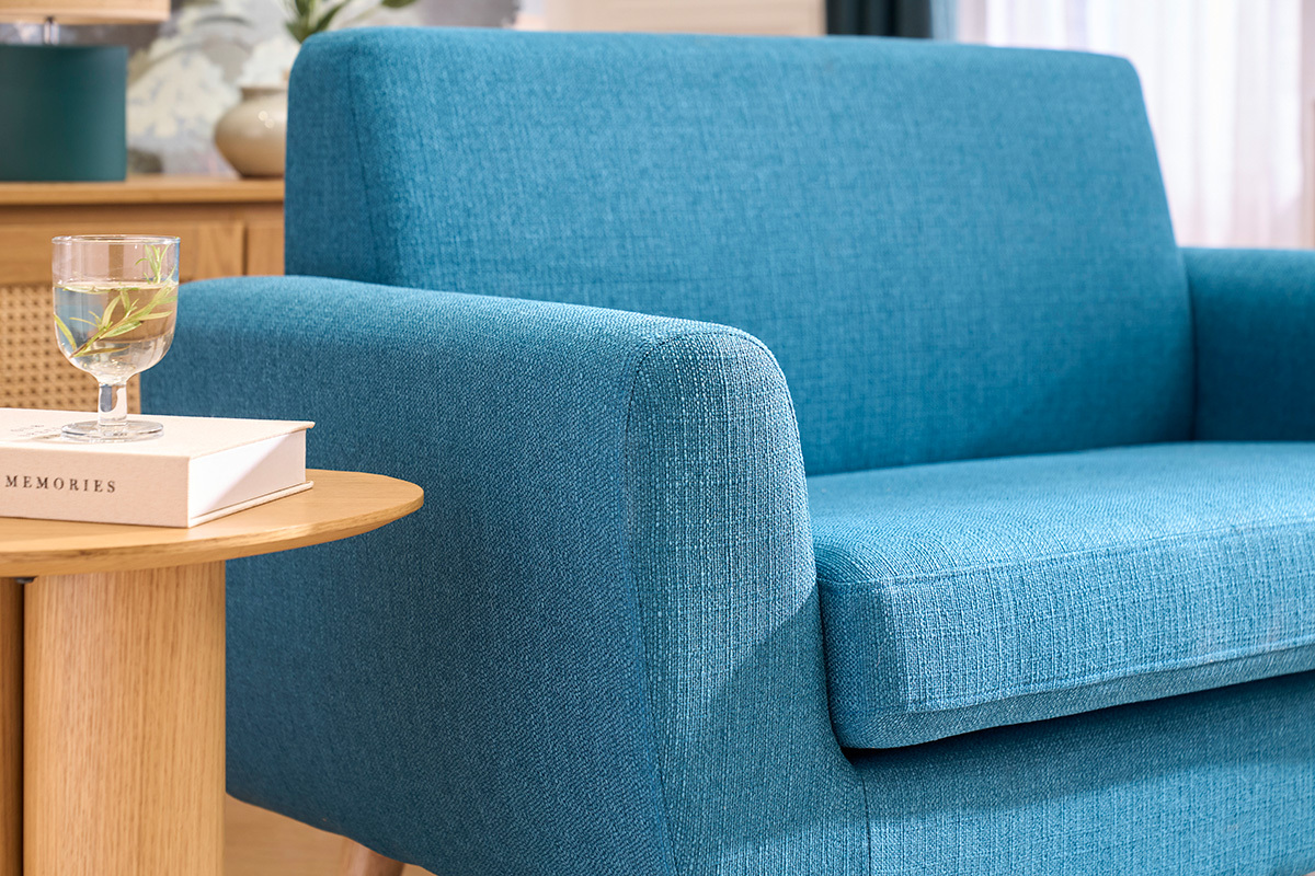 Skandinavisches 2-Sitzer-Sofa in Entenblau aus massivem Hevea PURE